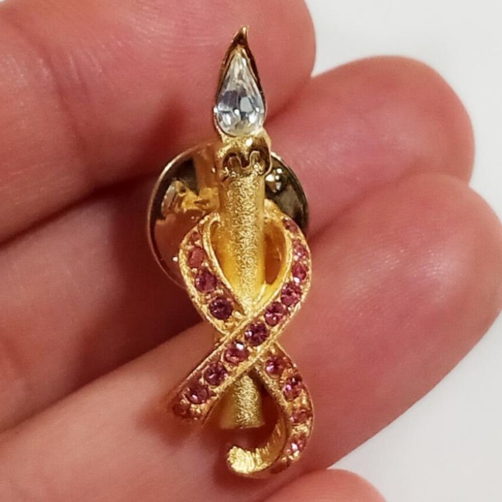 Seraphim Classics By Roman Hope Candle Rhinestone Ribbon Breast Cancer brooch